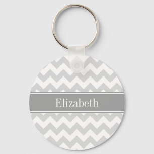 Lt Gray Wht Chevron Gray Name Monogram Sleutelhanger