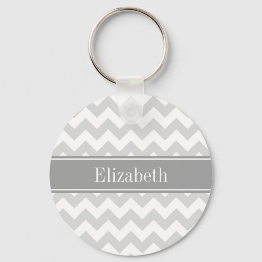 Lt Gray Wht Chevron Gray Name Monogram Sleutelhanger (Voorkant)
