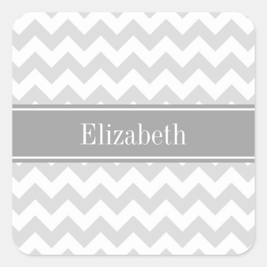 Lt Gray Wht Chevron Gray Name Monogram Vierkante Sticker (Voorkant)