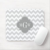 Lt Gray Wht Chevron Gray Quatrefoil 3 Monogram Muismat (Met muis)