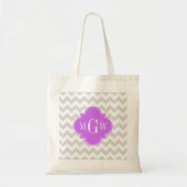 Lt Gray Wht Chevron Lila Quatrefoil 3 Monogram Tote Bag (Voorkant)