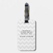 Lt Gray Wht Chevron Lila Quatrefoil Monogram Bagagelabel (Achterkant verticaal)