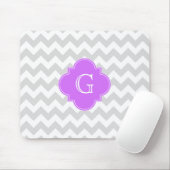 Lt Gray Wht Chevron Lila Quatrefoil Monogram Muismat (Met muis)