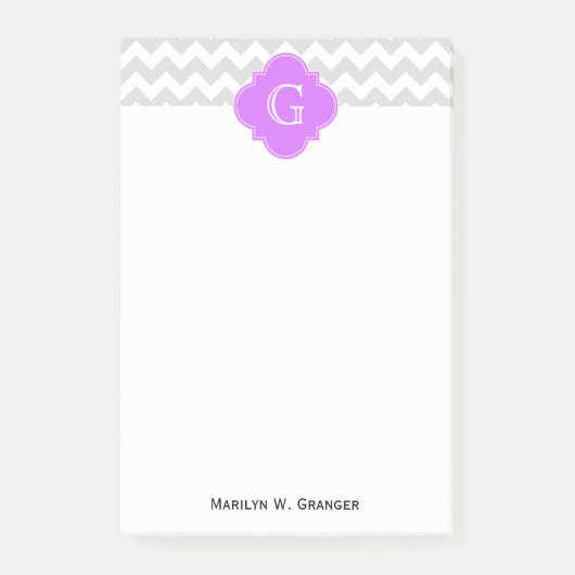Lt Gray Wht Chevron Lila Quatrefoil Monogram Post-it® Notes (Voorkant)