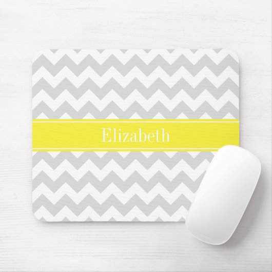 Lt Gray Wht Chevron Yellow Name Monogram Muismat (Met muis)