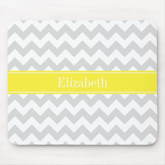 Lt Gray Wht Chevron Yellow Name Monogram Muismat (Voorkant)