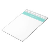 Lt Gray Wht Chevron ZigZag Aqua Naam Monogram Notitieblok (Schuin)