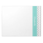 Lt Gray Wht Chevron ZigZag Aqua Naam Monogram Notitieblok (Voorkant)