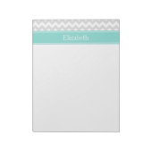 Lt Gray Wht Chevron ZigZag Aqua Name Monogram Notitieblok (Linkerzijde)