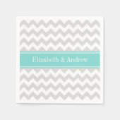 Lt Gray Wht Chevron ZigZag Aqua Name Monogram Servetten (Voorkant)