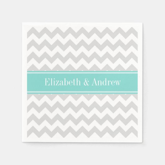 Lt Gray Wht Chevron ZigZag Aqua Name Monogram Servetten (Voorkant)