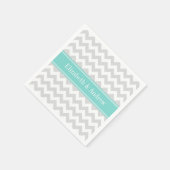 Lt Gray Wht Chevron ZigZag Aqua Name Monogram Servetten (Hoek)
