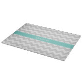 Lt Gray Wht Chevron ZigZag Aqua Name Monogram Snijplank (Hoek)