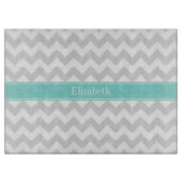 Lt Gray Wht Chevron ZigZag Aqua Name Monogram Snijplank (Voorkant)