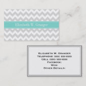 Lt Gray Wht Chevron ZigZag Aqua Name Monogram Visitekaartje (Voorkant / Achterkant)