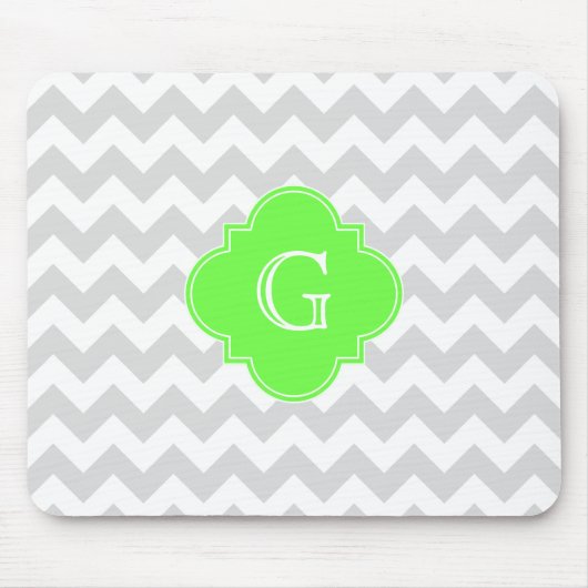 Lt Gray Wht Chevron ZigZag Limoen Quatrefoil Monog Muismat (Voorkant)