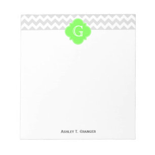 Lt Gray Wht Chevron ZigZag Limoen Quatrefoil Monog Notitieblok