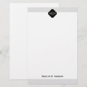Lt Gray Wht Polka Dots Black Quatrefoil 3 Monogram Briefpapier (Voorkant / Achterkant)
