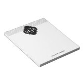 Lt Gray Wht Polka Dots Black Quatrefoil 3 Monogram Notitieblok (Schuin)