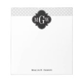 Lt Gray Wht Polka Dots Black Quatrefoil 3 Monogram Notitieblok (Voorkant)