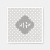 Lt Gray Wht Polka Dots Gray Quatrefoil 3 Monogram Servet (Voorkant)