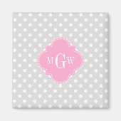 Lt Gray Wht Polka Dots Pink Quatrefoil 3 Monogram Magneet (Voorkant)