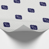 Lt Gray Wht UE Stripe Navy Quatrefoil 3 Monogram Cadeaupapier (Hoek)