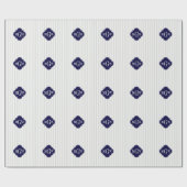 Lt Gray Wht UE Stripe Navy Quatrefoil 3 Monogram Cadeaupapier (Vlak)