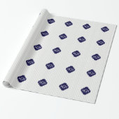 Lt Gray Wht UE Stripe Navy Quatrefoil 3 Monogram Cadeaupapier (Uitgerold)