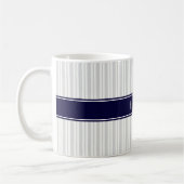 Lt Gray Wht Uneven Stripe Navy Blue Name Monogram Koffiemok (Links)
