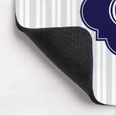 Lt Gray Wht Uneven Stripe Navy Quatrefoil Monogram Muismat (Hoek)