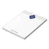 Lt Gray Wht Uneven Stripe Navy Quatrefoil Monogram Notitieblok (Linkerzijde)