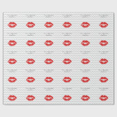 Lt Gray Witte Chevrons, Rode Lippenstift Kus Cadeaupapier (Vlak)