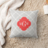 Lt Gray Witte Fancy Quatrefoil 3 Initiaal Monogram Kussen (Deken)