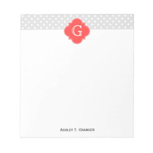 Lt Gray Witte Stip Coral Vierblad Monogram Notitieblok