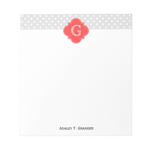 Lt Gray Witte Stip Coral Vierblad Monogram Notitieblok (Voorkant)