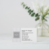 Lt Gray Witte Streep Grijs Vierkant 3 Monogram Visitekaartje (Staand voorkant)