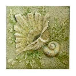 Lt Green Seashells AET Antiek Repro Faux Relief Tegeltje