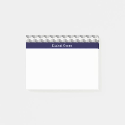 Lt Grey Wh3D Kijk naar de kubussen Navy Blue Name  Post-it® Notes (Voorkant)