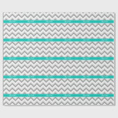 Lt Grijs Med Grijs Wit Chevron Teal Naam Monogram Cadeaupapier (Vlak)