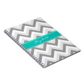 Lt Grijs Med Grijs Wit Chevron Teal Naam Monogram Notitieboek (Rechterzijde)