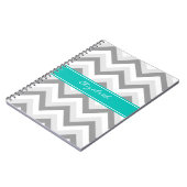 Lt Grijs Med Grijs Wit Chevron Teal Naam Monogram Notitieboek (Linkerzijde)