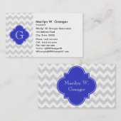 Lt Grijs Wat Chevron Cobalt Quatrefoil Monogram Visitekaartje (Voorkant / Achterkant)