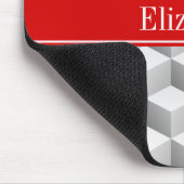 LT grijs WHT 3D look blokjes rood naam monogram Muismat (Hoek)