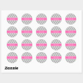 Lt Grijs Wit 3D-keuken HotPink #2 Naam Monogram Ronde Sticker (Vel)