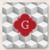 LT Grijs Wit 3D Look Cubes Cranberry Monogram Onderzetter (Voorkant)