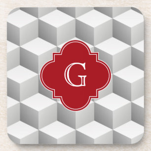 LT Grijs Wit 3D Look Cubes Cranberry Monogram Onderzetter