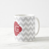 Lt Grijs Wit Chevron Cranberry Quatrefoil Monogram Koffiemok (Voorkant rechts)