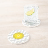 LT Grijs Wit Chevron Geel Grieks Sleutel Monogram Zandsteen Onderzetter (Zijkant)