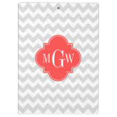 LT Grijs Wit Chevron Koraal Quatrefoil Monogram Klembord (Achterkant)